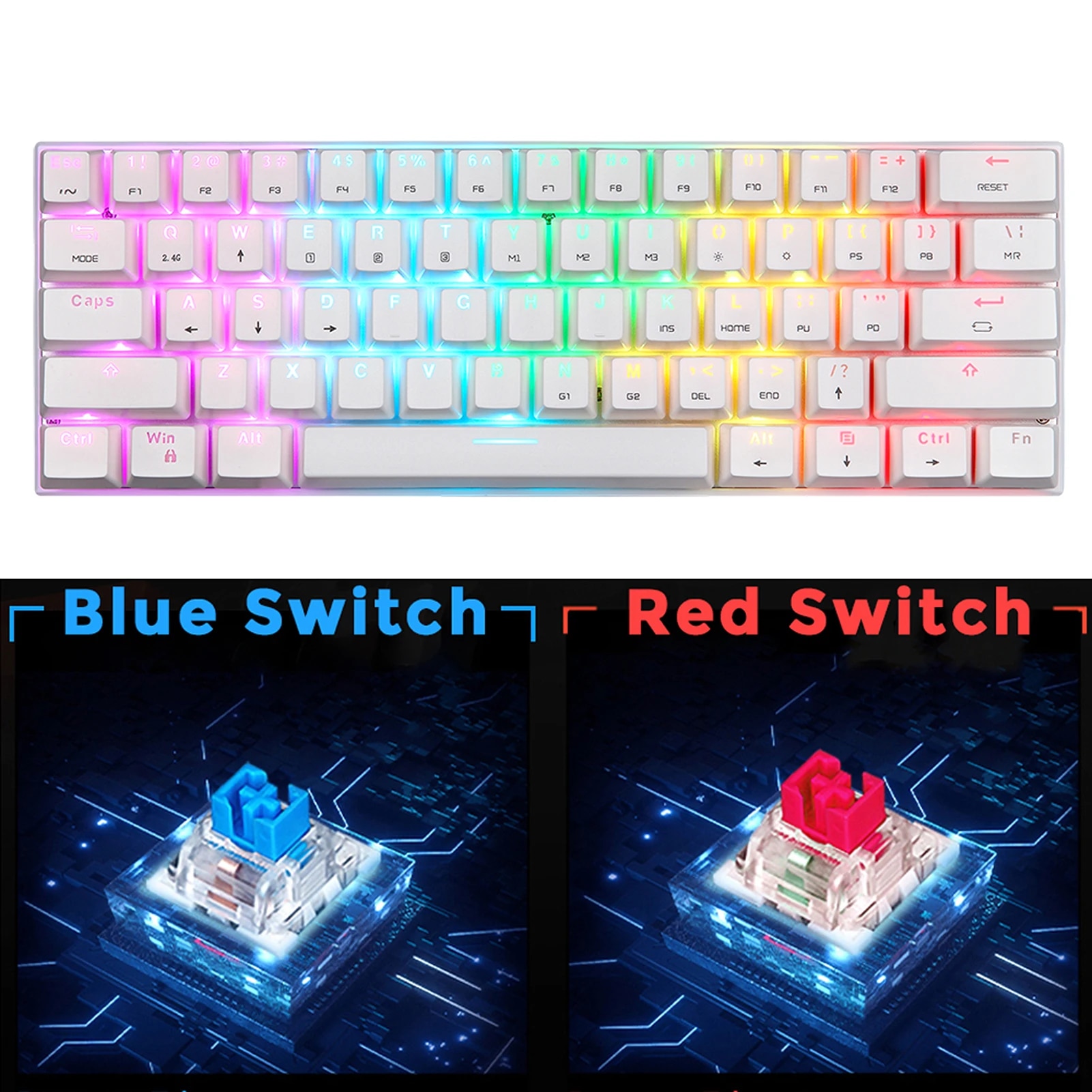 Motospeed SK62 BT Wireless Gaming Mechanical Keyboard 61 Keys RGB Backlight Red Switch Macro Drive For Laptop PC. 