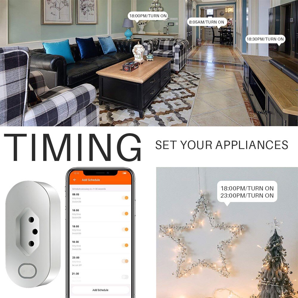 WiFi Smart Power Plug Brazil 16A Wireless APP Remote Control Socket Voice Control Power Socket Support Alexa Google Assistant. 