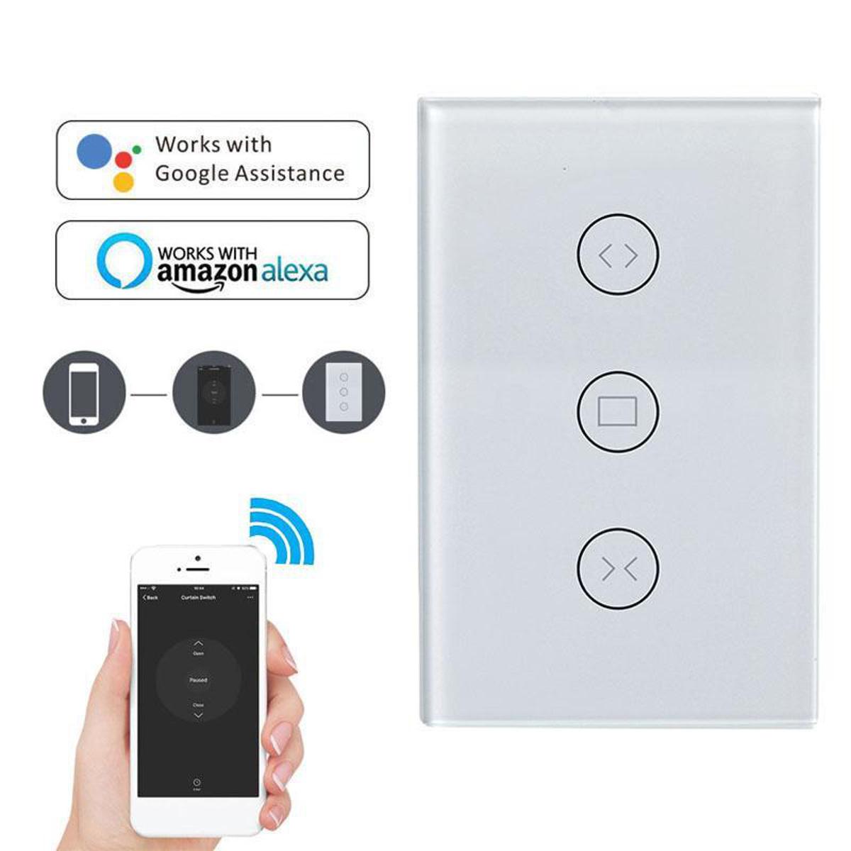 WiFi Curtain Switch EU Glass Panel Wireless touch switch, voice control by Alexa & Google For Smart Home Electric curtain Motor