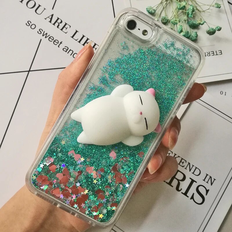 3D Squishy Cat Case For iPhone 5S SE 7 7 Plus Case Liquid Quicksand Glitter Case For iPhone 8 Plus Xs Xr 6s Cover Coque. 