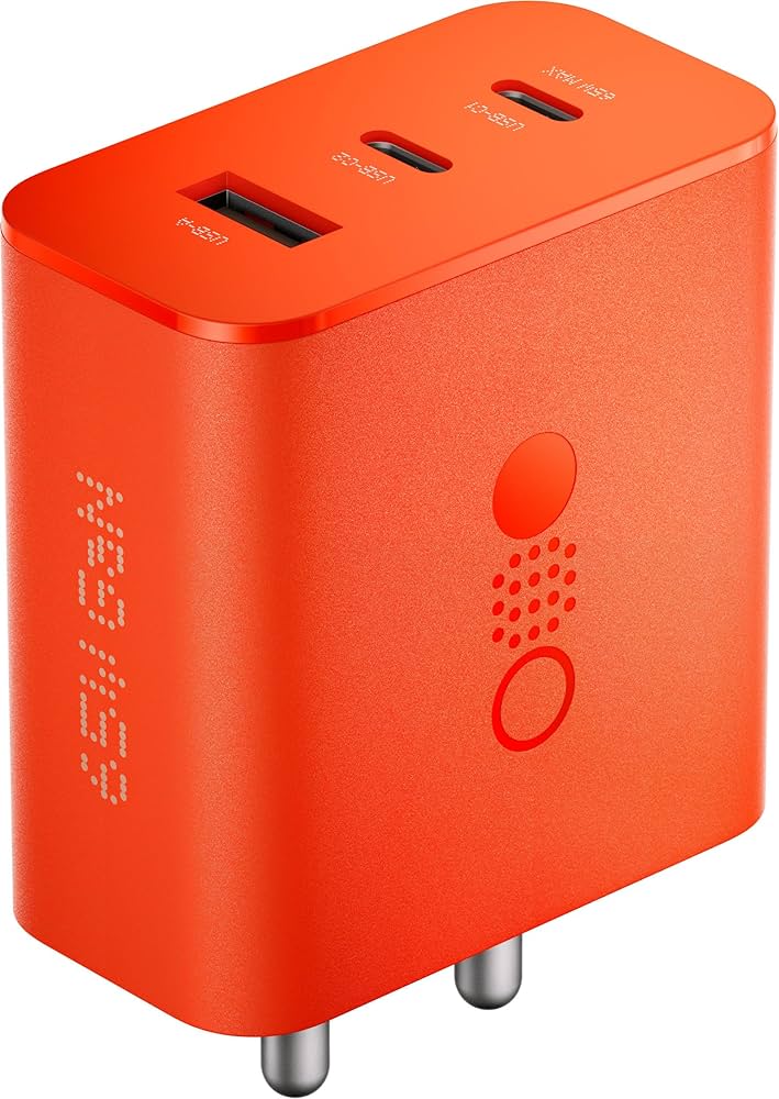 CMF by Nothing 65W Gan Type C 3 Port Wall Charger Adapter, USB C1 65 W, USB C2 45W, USB A 18W, Max Capacity 65 watt Adaptor. 
