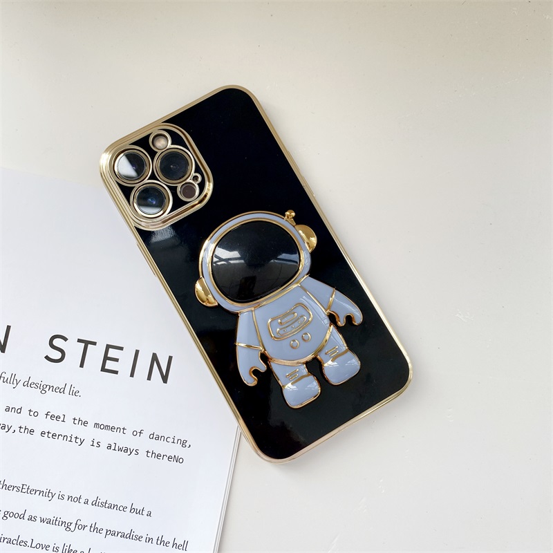 UCUC for Samsung Galaxy A73 5G Back Cover + Free Lanyard Creative Cute Astronaut Folding Bracket Luxury 6D Plating Case Soft Silicone Square Phone Cases. 
