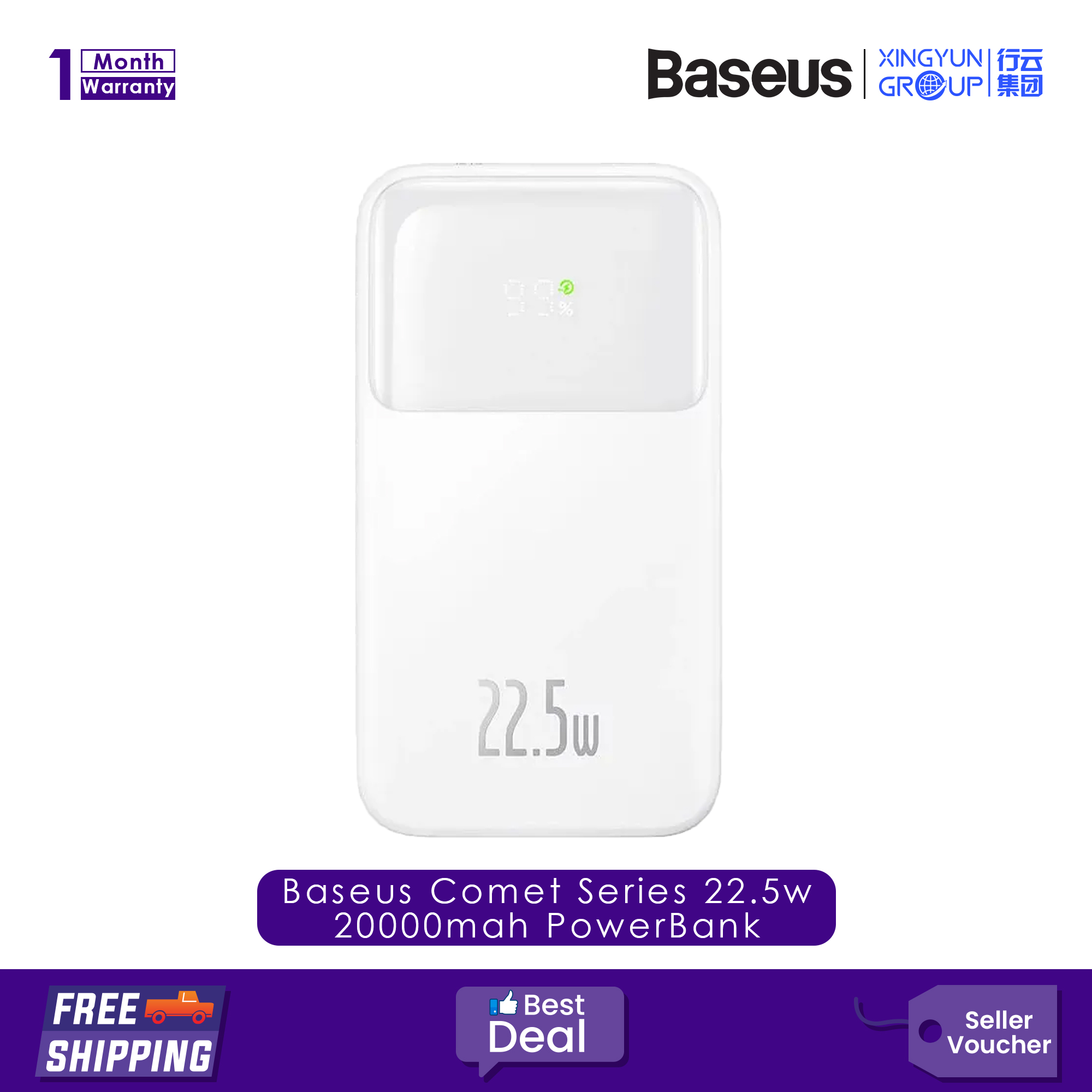 Baseus Comet Series Dual-Cable Digital Display Fast Charge Power Bank 20000mAh 22.5W. 