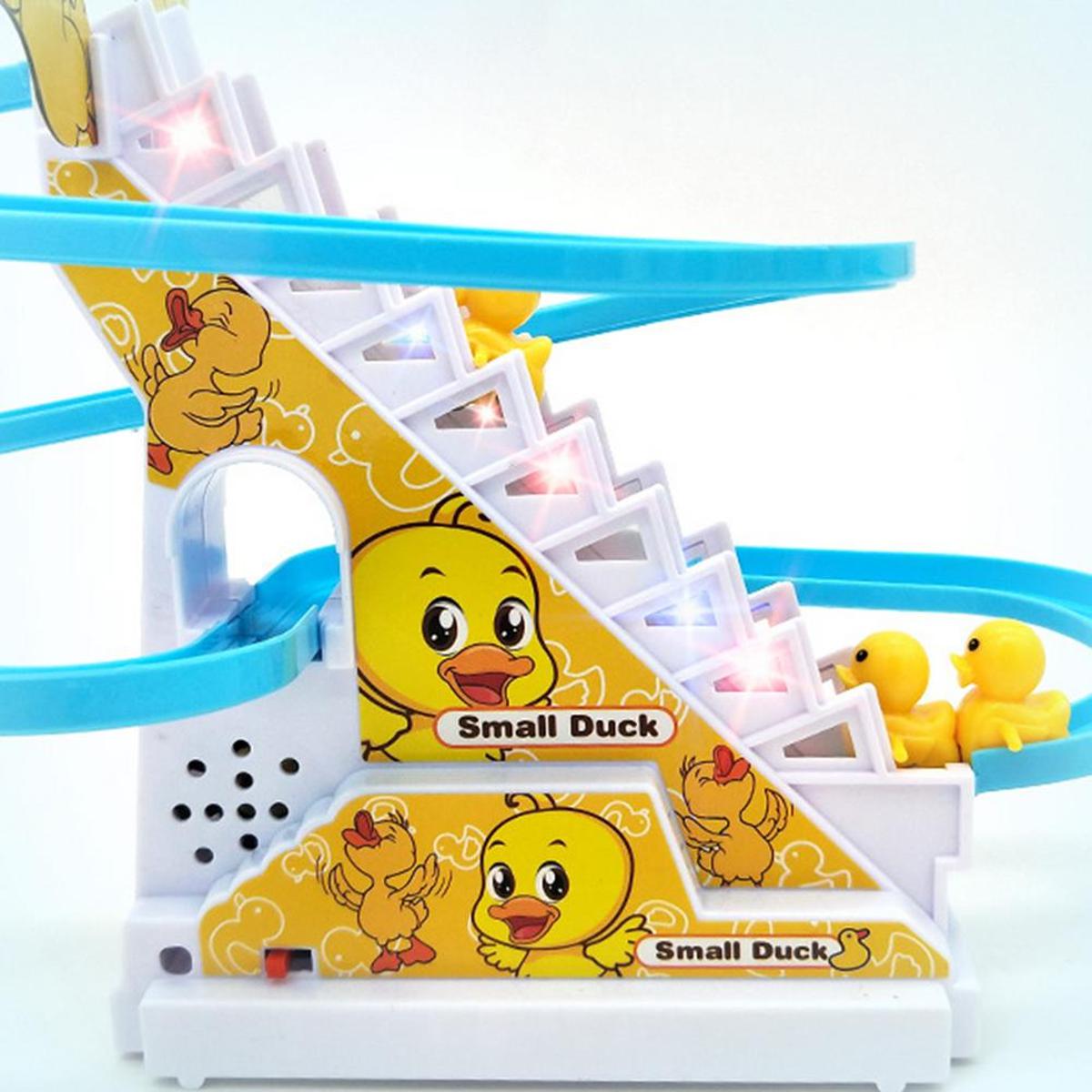 NEXTAKE Duck Slide Toy Set, Funny Automatic Stair-Climbing Ducklings Cartoon Race Track Set Little Lovely Penguins Slide Toy Escalator Toy with Lights and Music. 