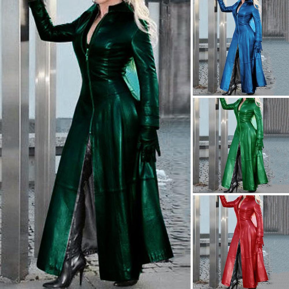 Solid Color Stand Collar Coat Stylish Cyberpunk Faux Leather Jacket with Stand Collar Zipper Placket for Women Trendy for Autumn. 