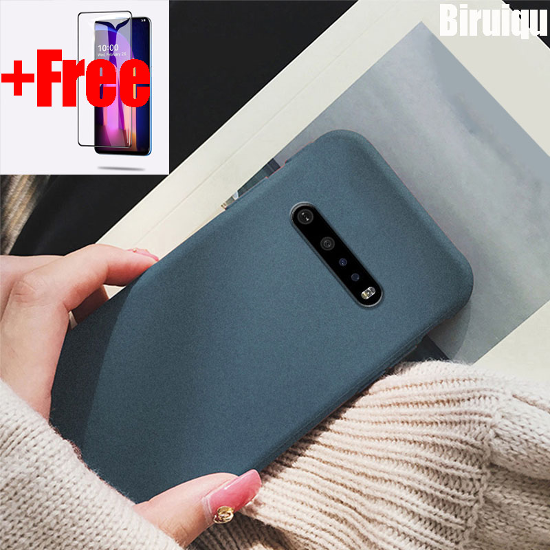 (Free Tempered Glass)Biruiqu For LG V60 ThinQ 5G Shockproof Anti Slip Soft TPU Sandstone Matte Back Case Cover