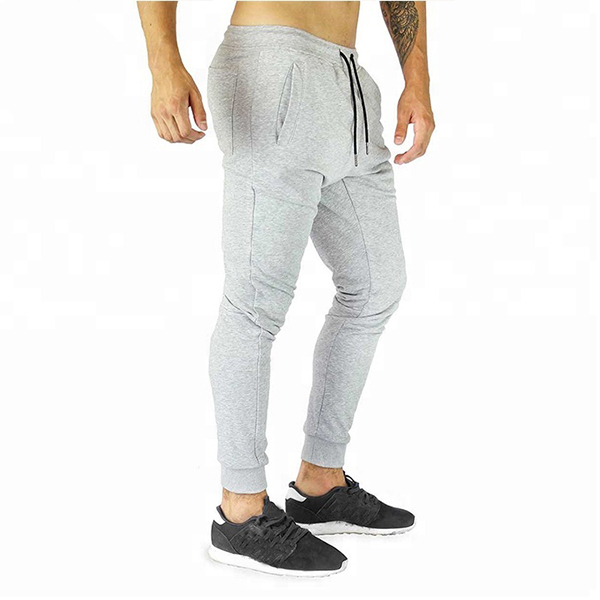 Light Gray Cotton Slim Fit Sweatpants for Men