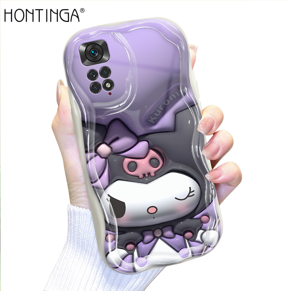 Hontinga for Redmi Note 11 Note 11S Back Cover 3D Kuromi Melody Print Cream Texture Phone Case Wavy Edge Soft Silicone Cover