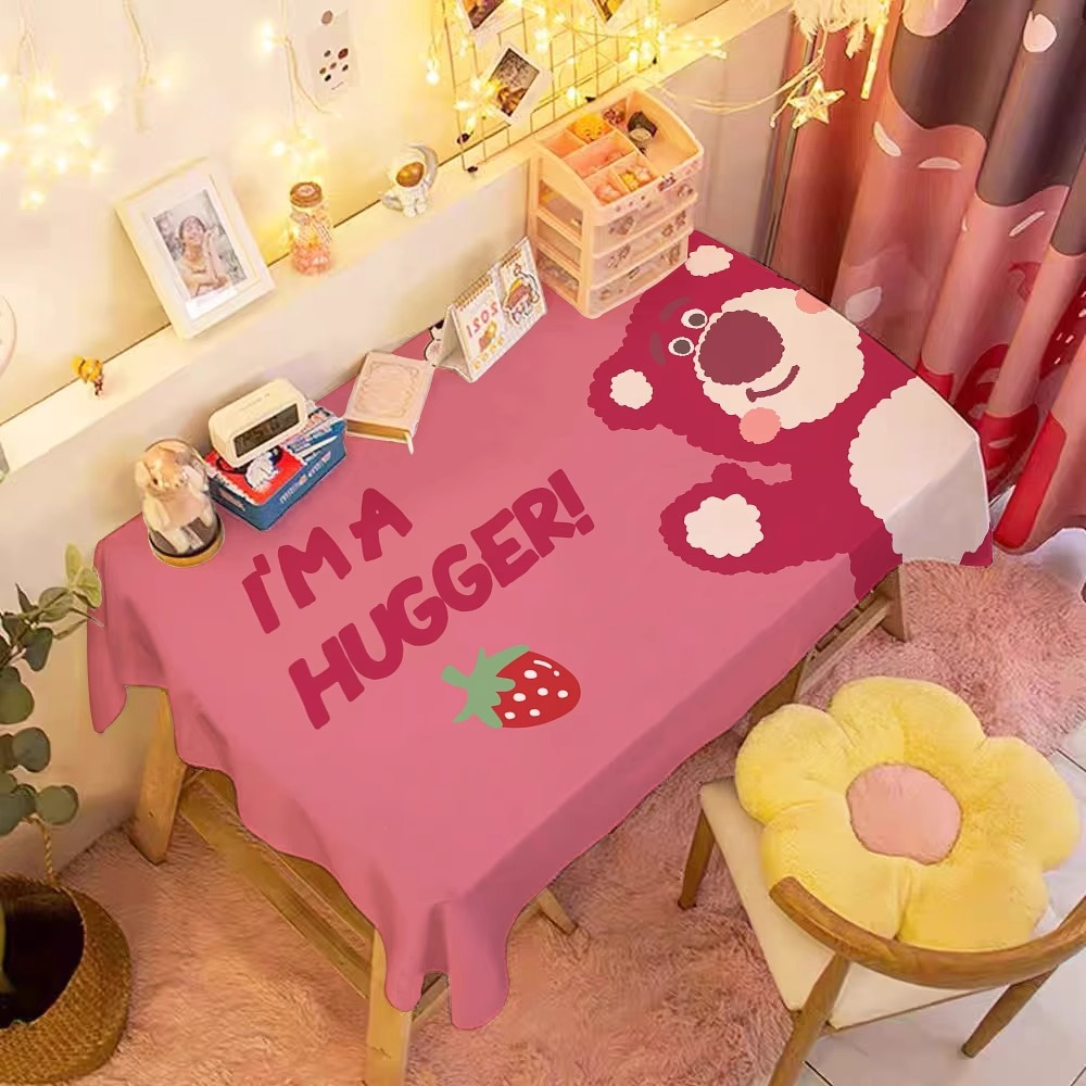Cute strawberry bear tablecloth, study desk, table cloth, student dormitory, cartoon bedroom, dustproof cloth, coffee table, desk mat. 