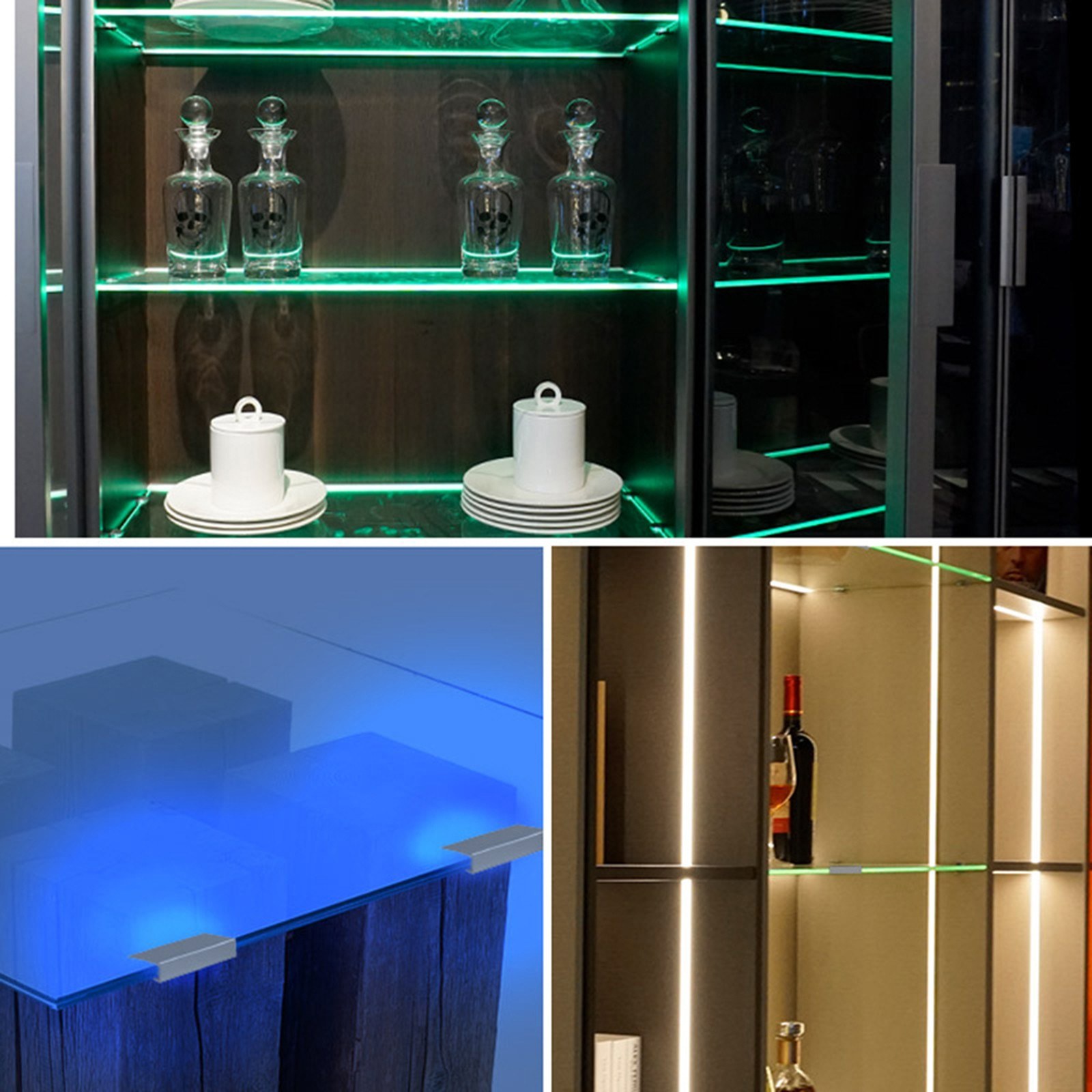 RGB LED Clip On Glass Shelf Lighting Under Cabinet Night Lights Kit for Glass Edge Shelf with Remote Control - eu-8pcs. 