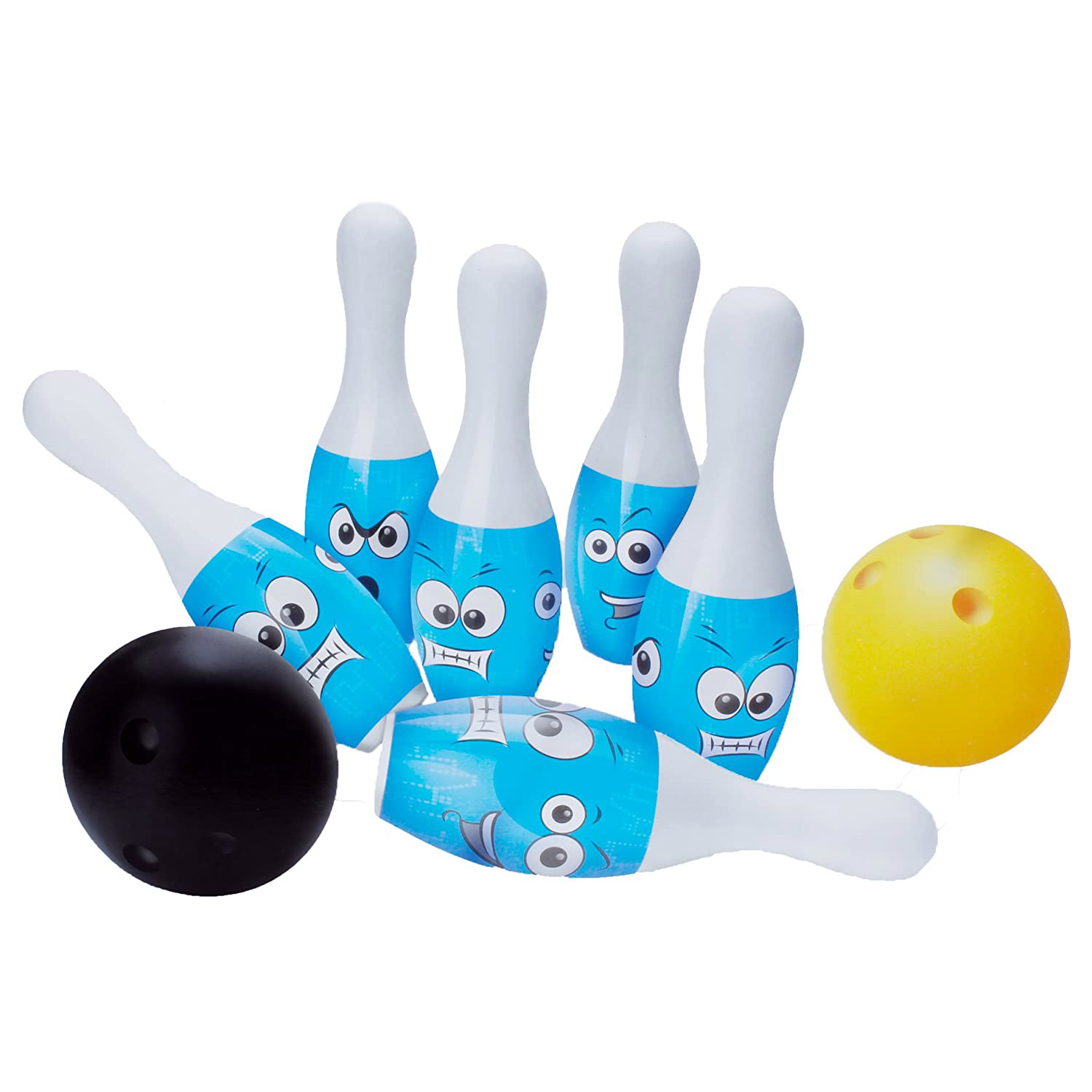 Bowling Set Toy with Emoji drawing for Kids ( Bowling Game Set 6 Bottles & 2 Balls ). 