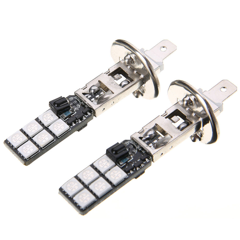 FG Colorful H1 5050 12SMD RGB LED Car Headlight Fog Light Lamp With Remote Control. 
