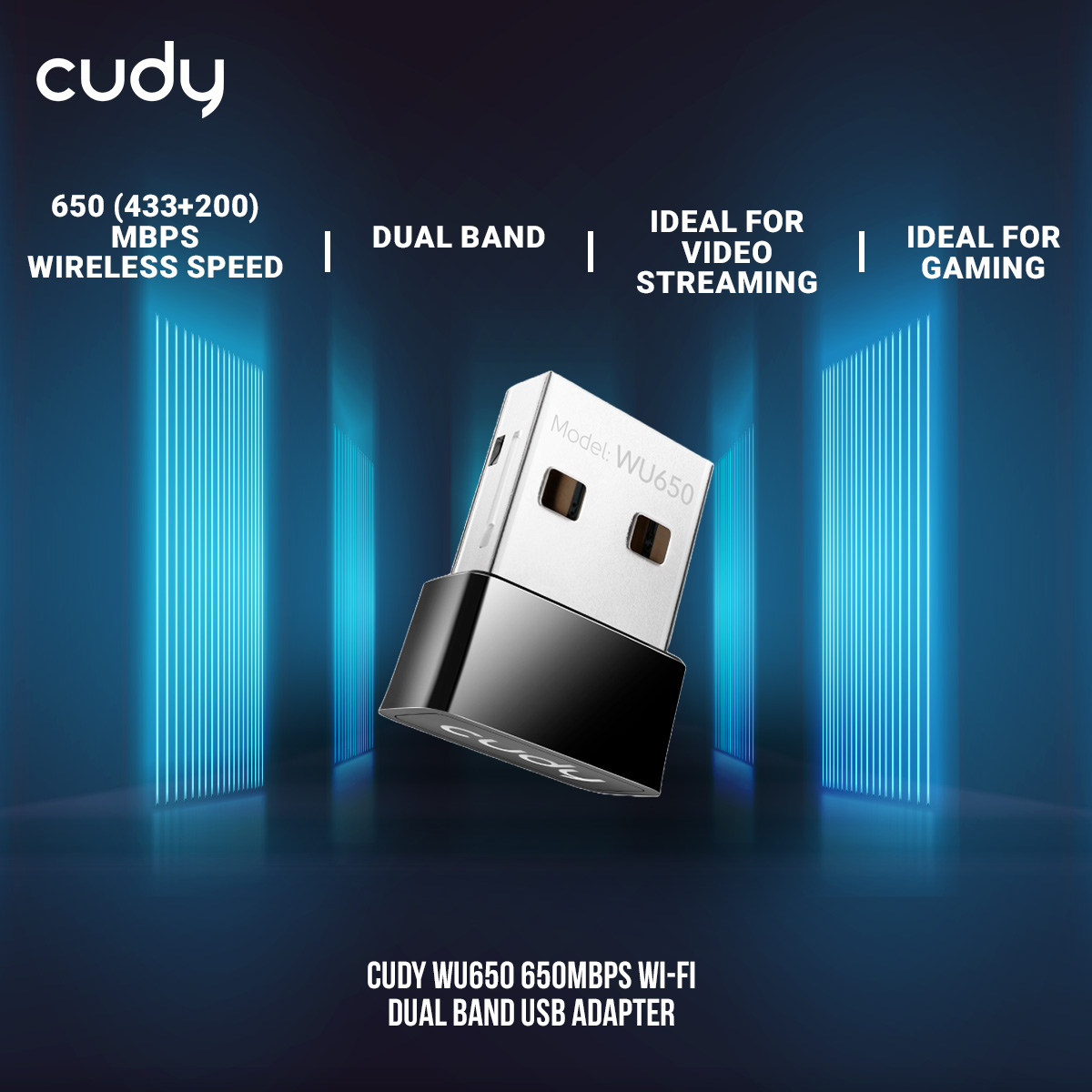 Cudy WU650 650Mbps Wi-Fi Dual Band USB Adapter - Built in 2dBi Antenna - Compact Design - Supports Windows 10, 8.1, 8, 7, XP - Black. 