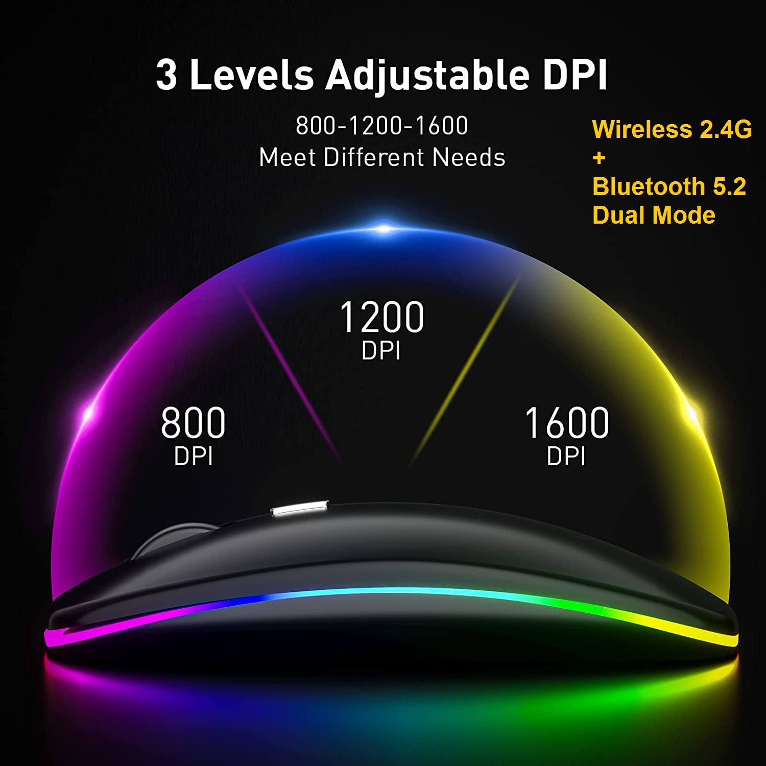 Rainbow Duel Mode Bluetooth Version Rgb Rechargeable Wireless Mouse - Effortless Wireless Connectivity For Gaming Enthusiasts. 