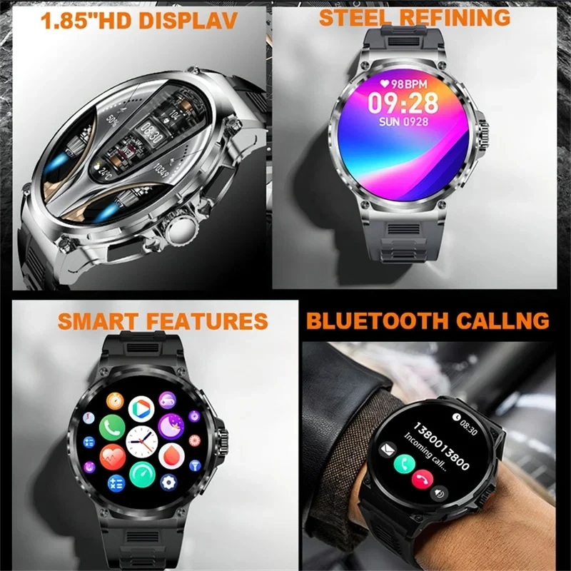 2024 New 1.85 Inch Ultra HD AMOLED Display Bluetooth Call Smart Watch Men 710 mAh Battery Sports Tracker Watches for Android IOS. 
