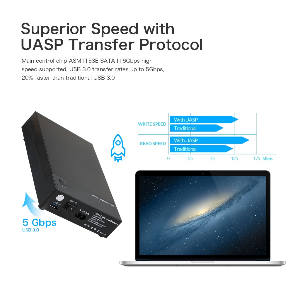 HXSJ USB 3.0 2.5 3.5 SATA HDD Enclosure Portable SSD HDD Case Support UASP OTB One Touch Backup. 
