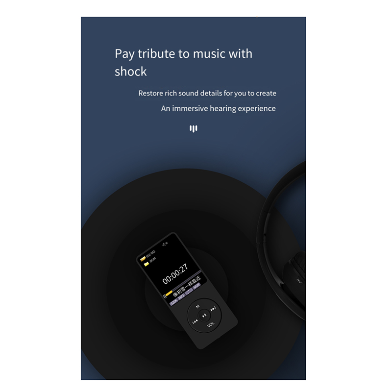 MP4 MP3 Bluetooth Player 160X120Px Mini Walkman Student 1.8 Inches Screen 64G Plug Card Sports Music Player, Easy to Use B. 