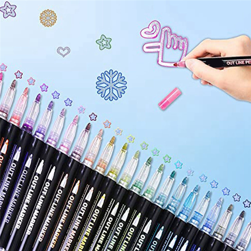 24 Colors Outline Metallic Markers, Acrylic Paint Marker. 