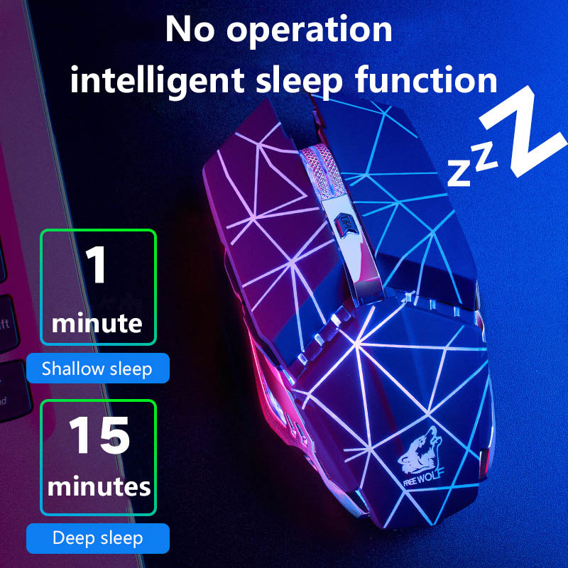 Free Wolf X11 2.4GHz Wireless Mouse rechargeable luminous mechanical gaming mouse Wireless Computer Mouse hot sell. 