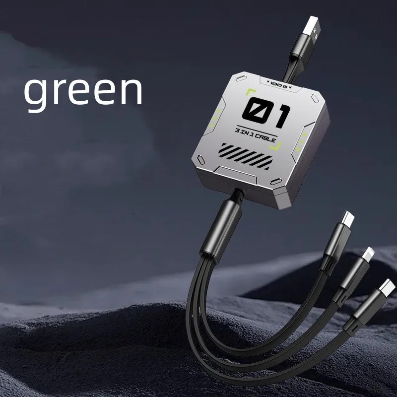 Fast Charging 3 In 1 100W Retractable Micro Usb Cable Mobile Phone Cable Super Fast Charging Type-c Data Cable. 