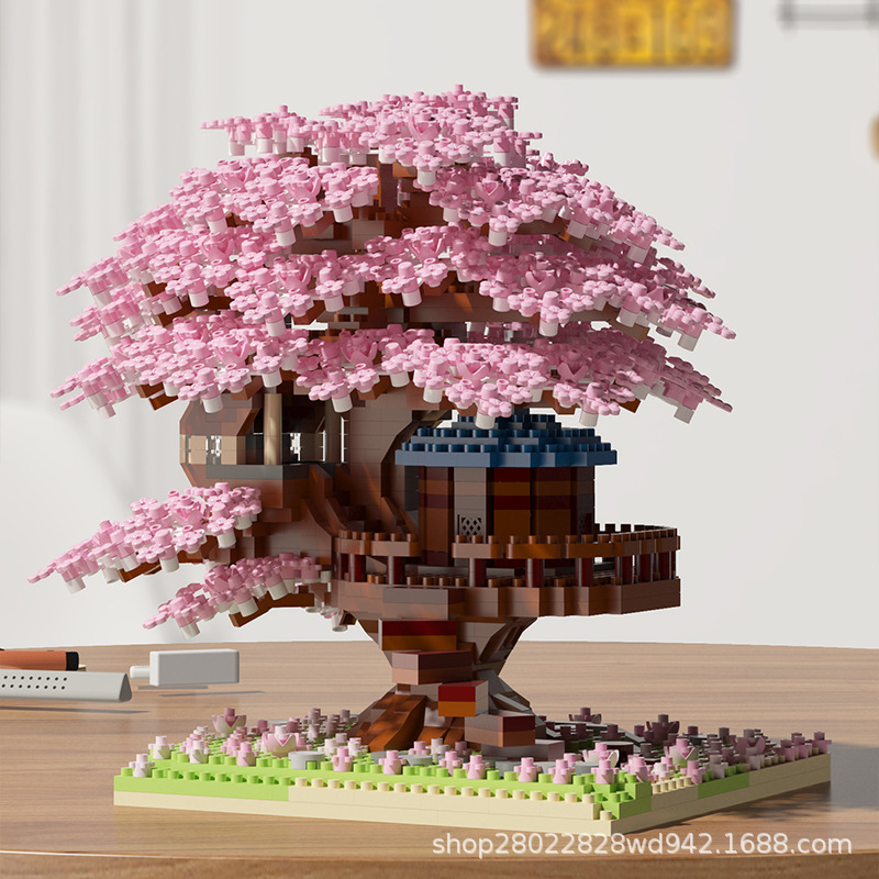 Jihui M3079 Yigao cherry blossom tree building blocks puzzle assembly girl birthday valentine's day gift cross-border toys. 