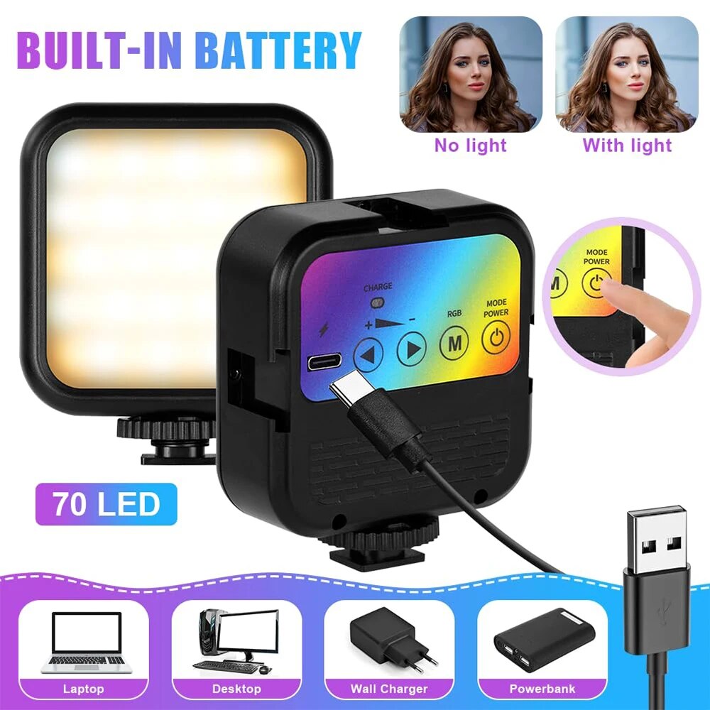 Mini RGB LED Square Soft Light Fill Photography for Cameras Mobile Phone Selfie Poles Live Streaming Selfie Vlog Rechargeable. 