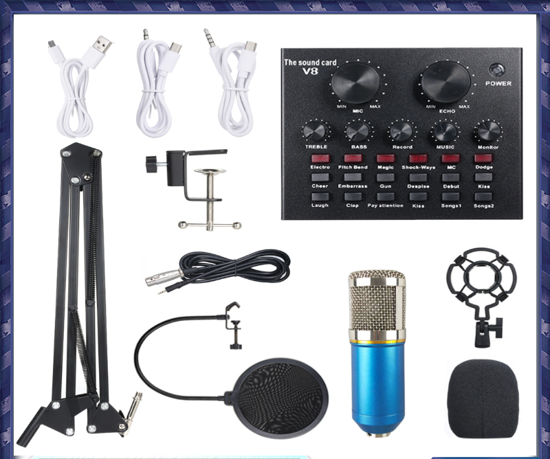 BM 800 Studio Microphone Kits With Filter V8 Sound Card Condenser Microphone Bundle Record Ktv Karaoke Smartphone Microphone. 