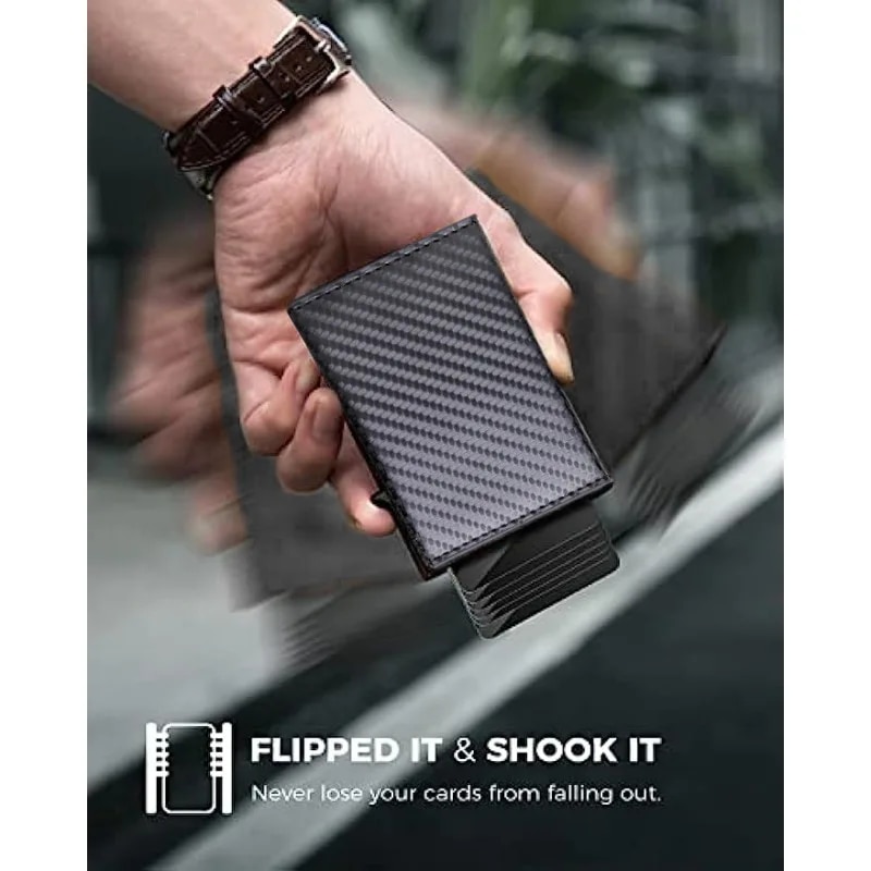 Side Push Card Holder Wallet For Men Slim RFID Blocking Money Clip Wallets Minimalist Wallet With Money Pocket. 