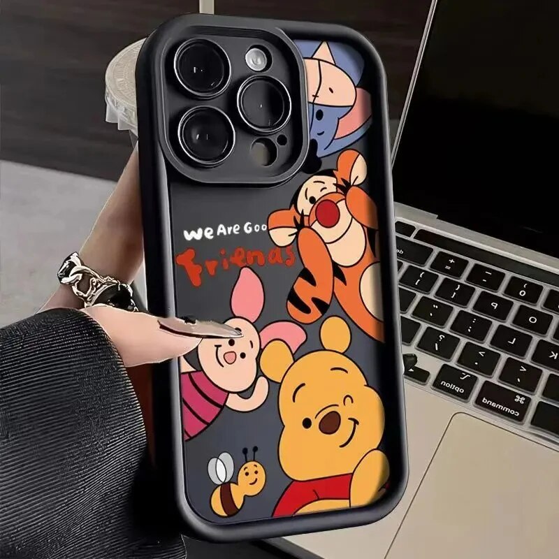 Disney Winnie Pooh Plain Multistep Soft Phone Case, iPhone 11, 12, 13 Pro Max, XS, X, 7, 8 Plus, 15, 14 Pro Max. 