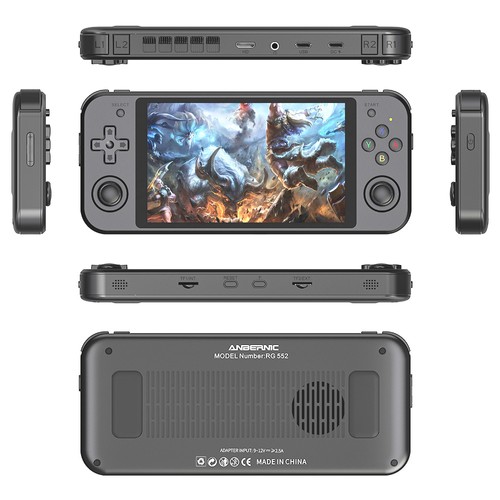 ANBERNIC RG552 Game Console, LPDDR4 4GB, Android 64GB eMMC 5.1, Linux 16GB TF Card - Black. 