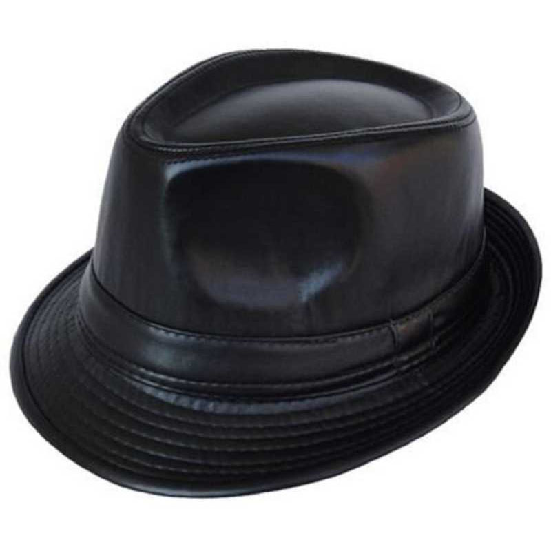 black leather trilby hat