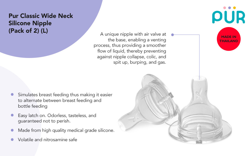 Pur Silicone W/N Nipple (2pc-L) (Fast Flow) - (3257). 