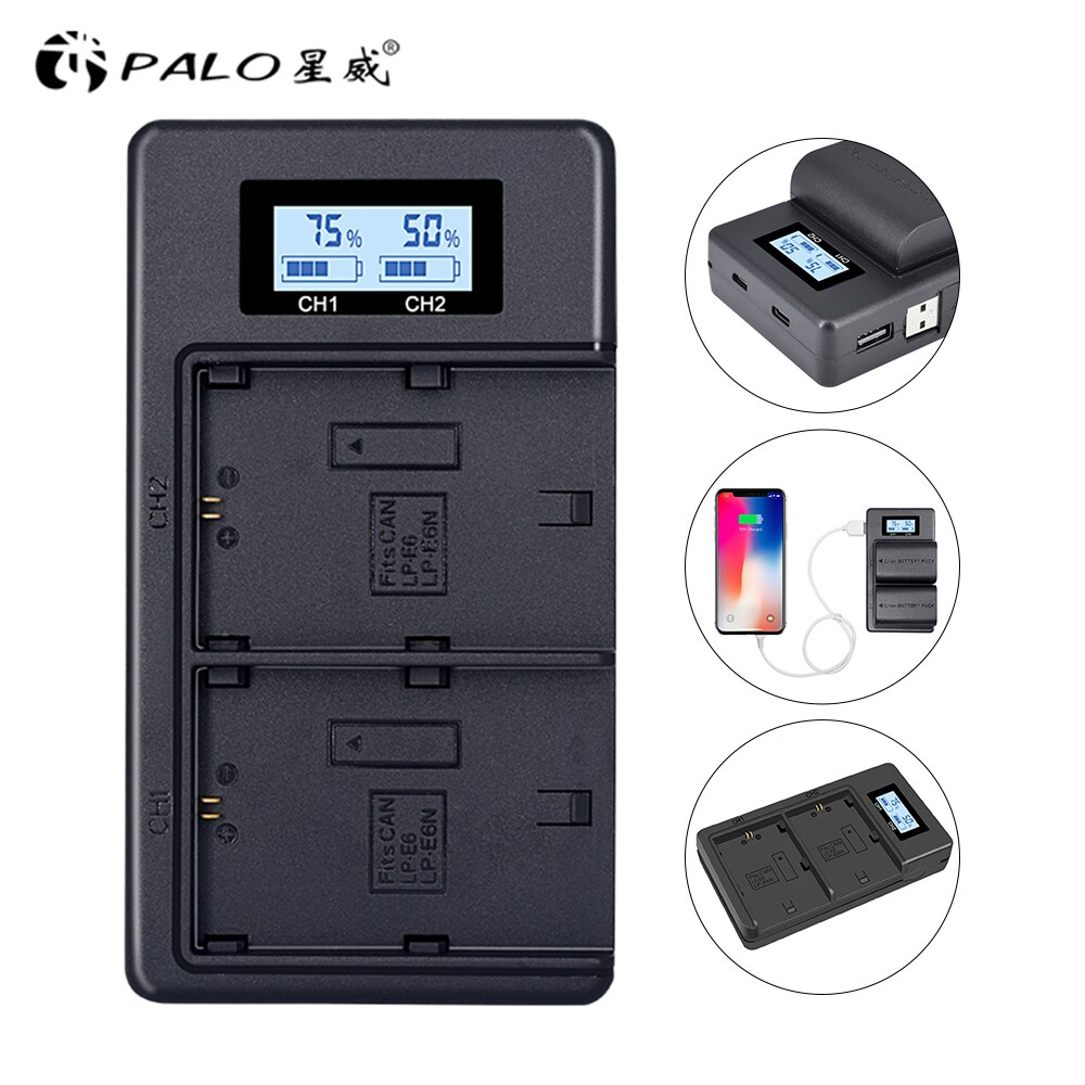 LP-E6N Batteries and Dual Battery Charger for Canon EOS R, EOS R5, EOS 90D, EOS 60D, EOS 70D, EOS 80D, EOS 5D II, 5D III, 5D IV, EOS 6D, EOS 6D II, EOS 7D, EOS 7D II, XC10, XC15 Cameras