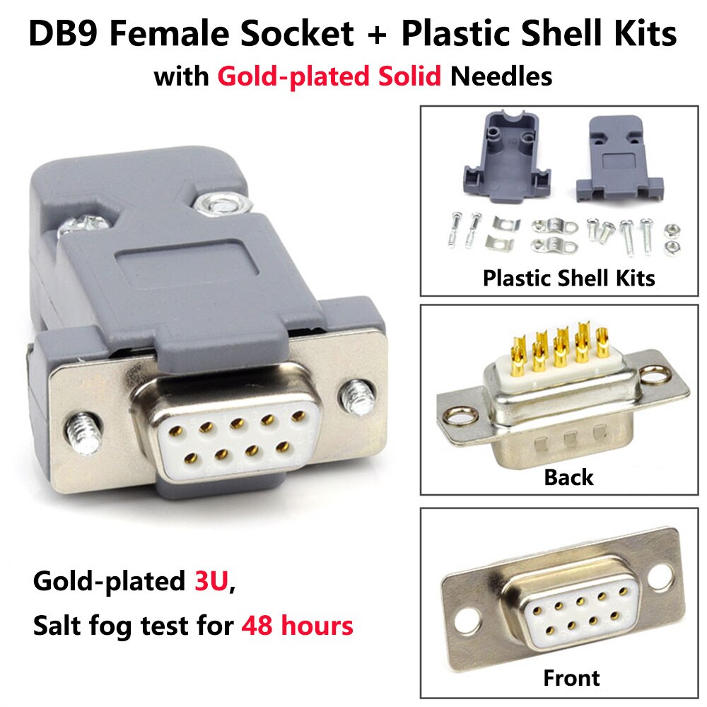 FEMALE DB9 2 Rows 9 Pin Female VGA DB9 Connector With Plastic Cover DB9 RS232 Connector DB9 Female ConnectorFor LCD Monitor Cables. 