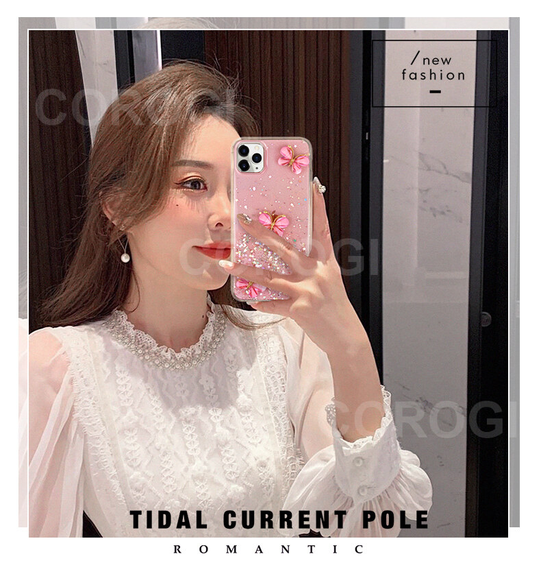 For 8 Plus/7 Plus back cover luxury 3D shiny rhinestone butterfly glitter sequins starry girl case clear soft TPU silicone protective mobile phone case. 