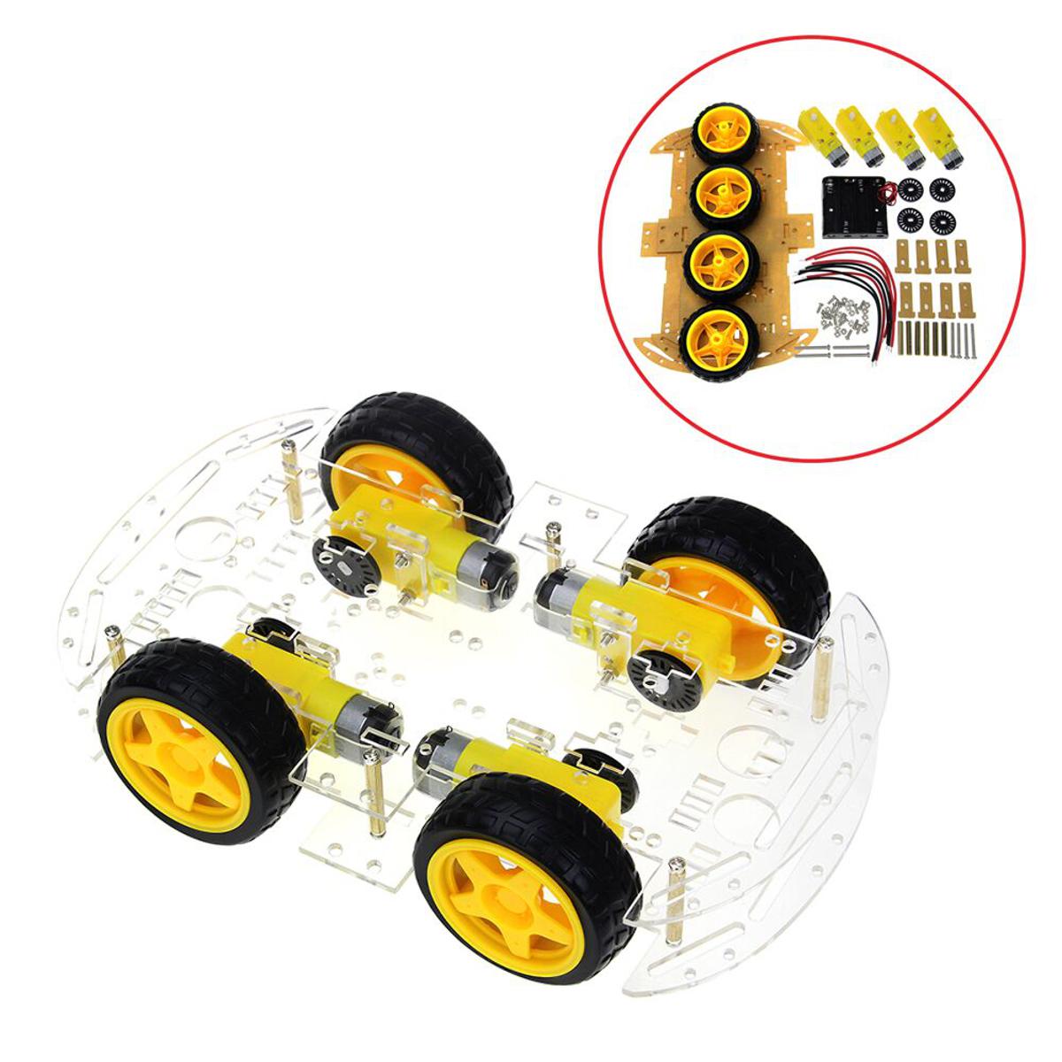 4WD Smart Robot Car Chassis 4WD Kit Multi-Functional 4WD Smart Robot Car Double Layer Acrylic Chassis Plate 26cm Kit Without Battery Holder For Arduinos Uno R3 Electronics Circuitry & Parts
