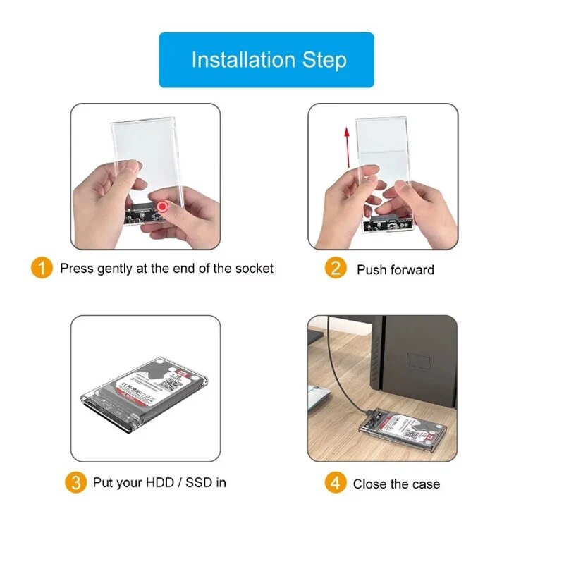 USB TYPE-C 3.1/3.0/2.0 HDD Enclosure 2.5inch Serial Port SATA SSD Hard Drive Case Support 6TB transparent Mobile External HDD. 