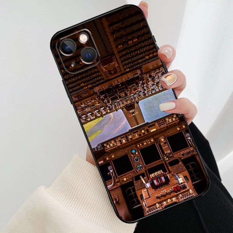 Aviation Aeroplane Pilot Cockpit Phone Case For iPhone 11 12 13 14 15 Pro XS Max Mini Cover For iPhone X XR 7 8 Plus Back Case. 