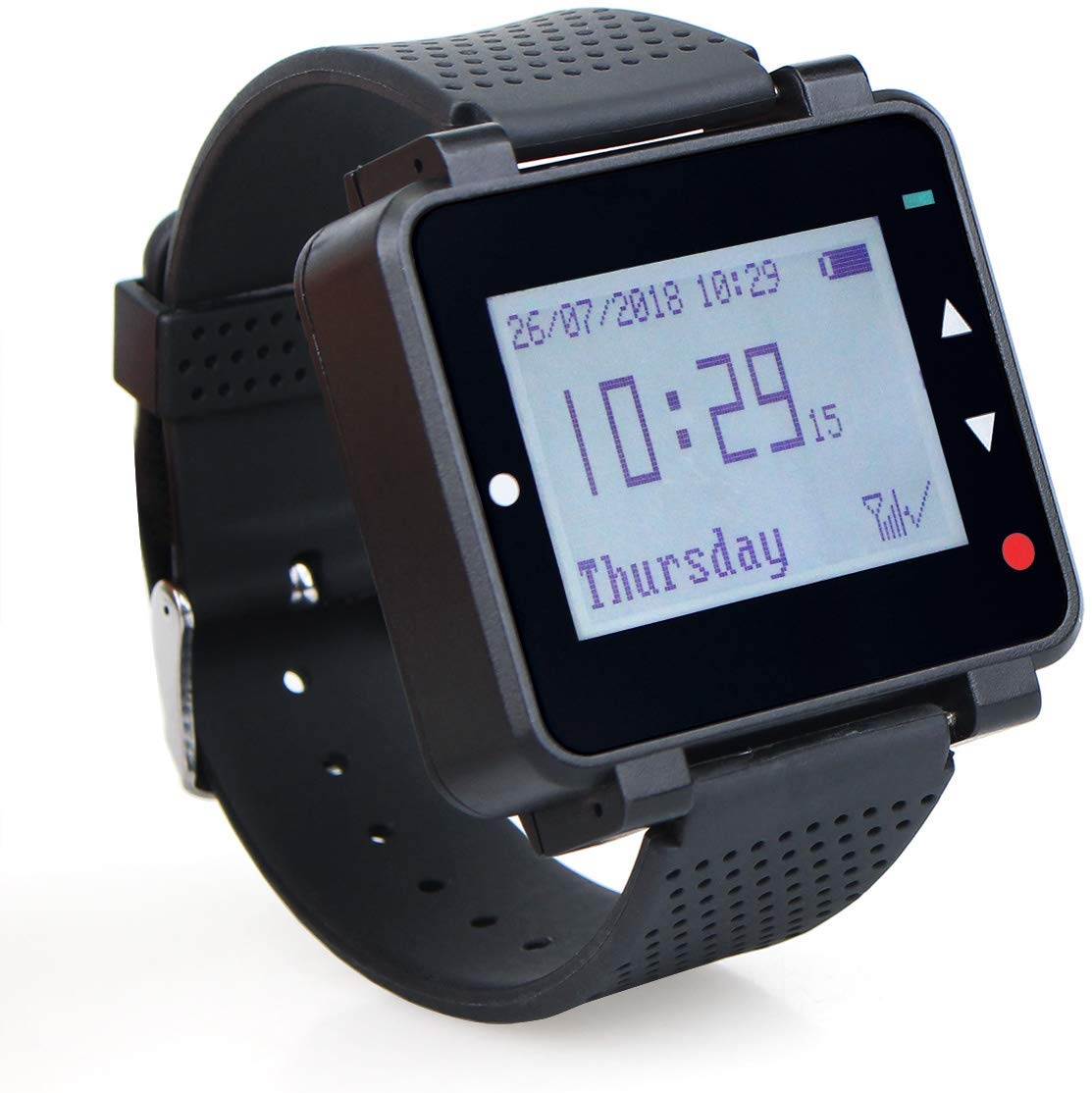 Retekess T128 Wireless Calling System Caregiver Pager 1 Wrist Watch Receiver Rechargeable Watch Pager Call Buttons Caregiver Pager System(Black/White)