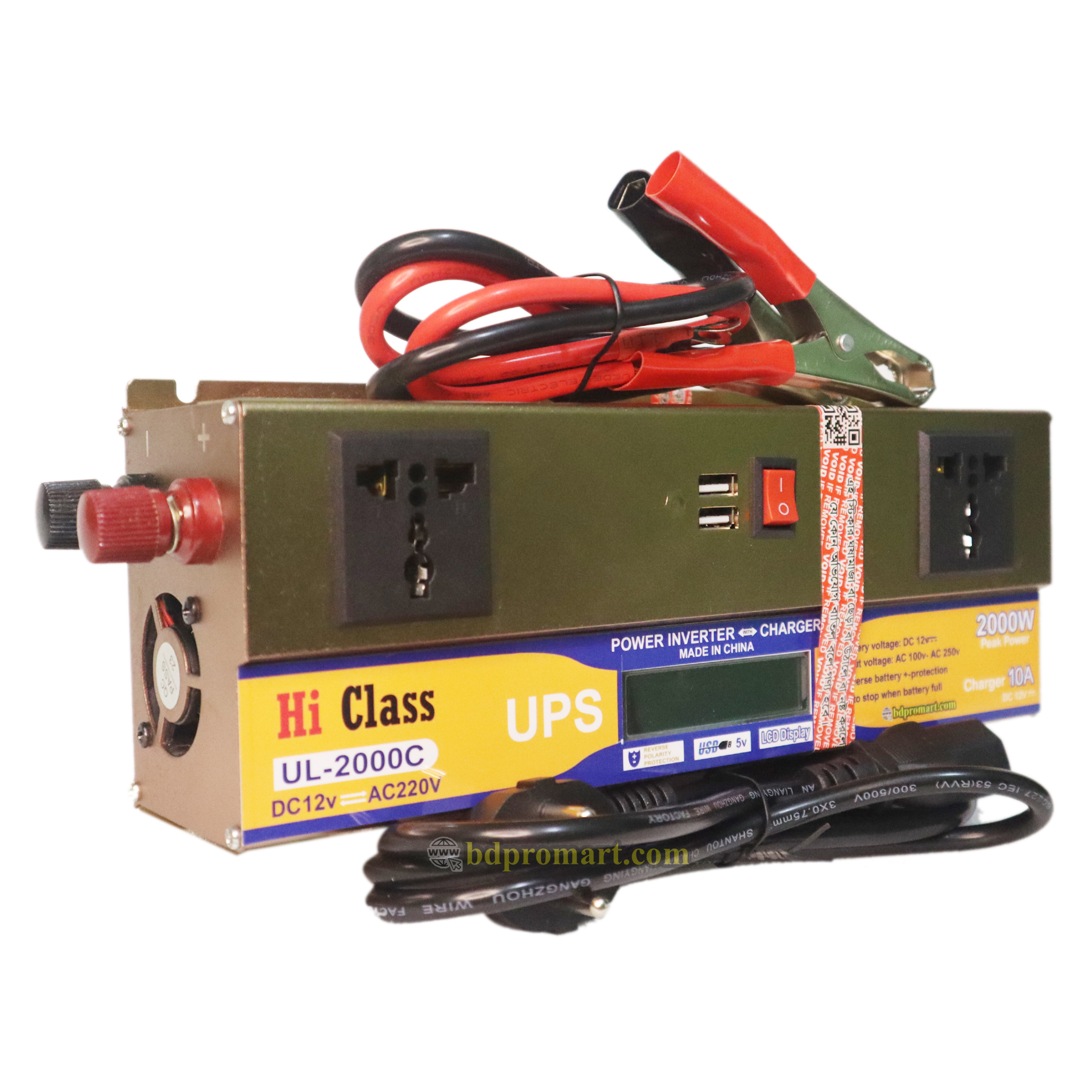 Multi-function Smart IPS UPS 2000 Watt DC 12v to AC 220v Power Inverter and 10A Battery Charger (Real Output Max 1100w)