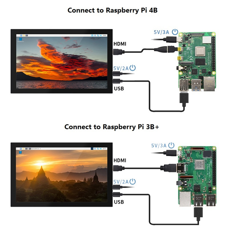 10.1 Inch Touch Screen LCD Display with Metal Case Parts Accessories for 3B+/4B Nano PC EU Plug. 