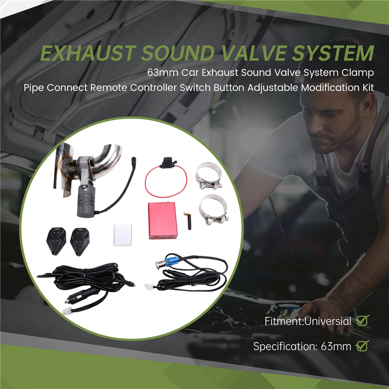 63mm Car Exhaust Sound Valve System Clamp Pipe Connect Remote Controller Switch Button Adjustable Modification Kit. 