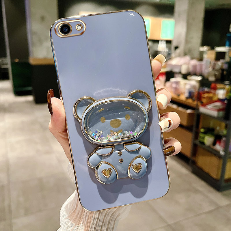 AnDyH Phone Case for Vivo Y81 Y83 Y81i Y71 Y71i Y79 V7 Plus Y75 V5 Lite Vivo 1724 1801 1812 1808 1803 1609 Cute Quicksand Liquid Bear Bracket Anti Drop Camera Protection. 