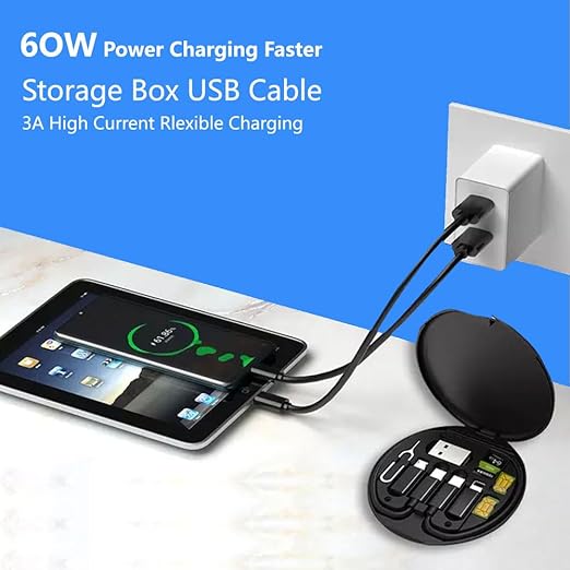 thriftkart Multi USB Adapter Case |All in One 60W USB Fast Charging Travel CableSet| USB C to USB Converter Kit | Micro Type C Cable for Data Transfer |Card Storage & Sim Slot with Tray Ejector Pin. 