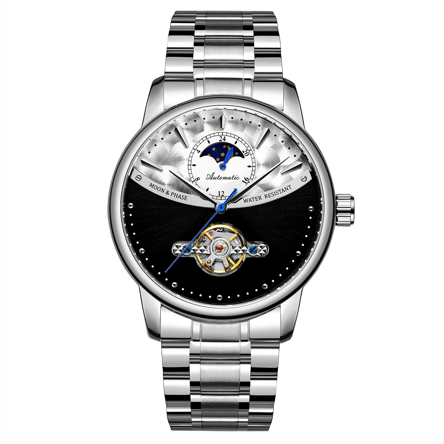 High-end luxury Sunborn Watch For Man Water Resistant Flying Moon phase Tourbillion Automatic Mechanical Watch
