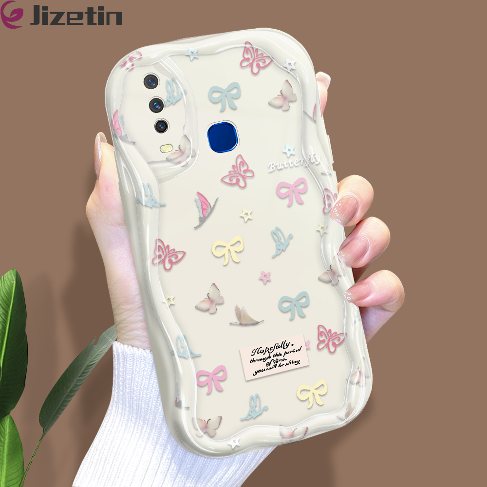Jizetin for Vivo Y17 Y15 Y12 Back Cover Colorful Bowknot Cream Wavy Edge Soft Silicone Phone Case