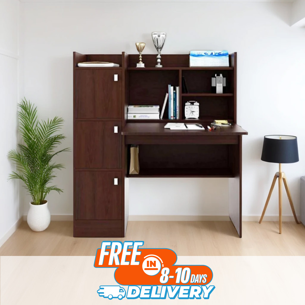 RK Left Side Drawer Reading Table with Multi Storage Space Bookshelf- Home Office DesksComputer Table, Study Desk, Workstation Table & Locker Drawer Computer Table-48X48X16 inches