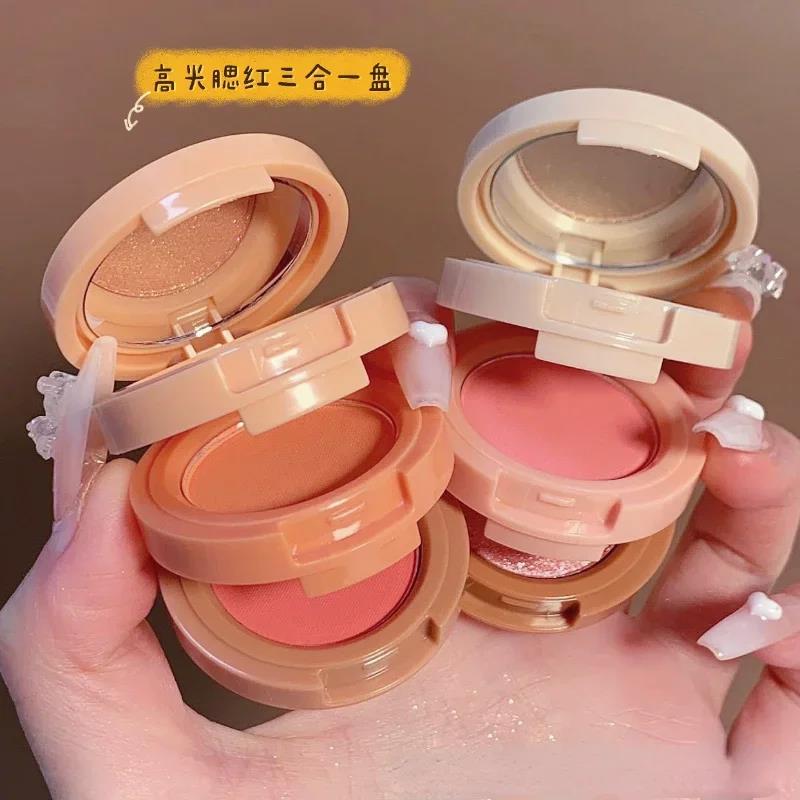 4 In 1 Matte Highlighter Blush Palette Pearly Blush Shiny Eyeshadow Four-layer Multifunctional Brighten Face Eye Makeup Palette. 