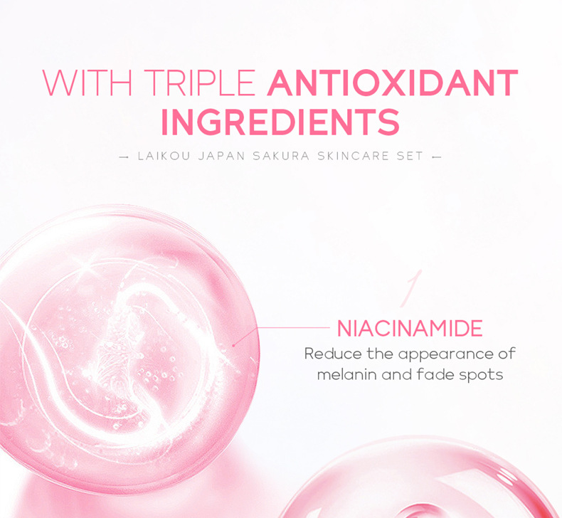 LAIKOU Face Serum Cleanser Lotion Toner Cream Japan Sakura Skin Care Set 6pcs