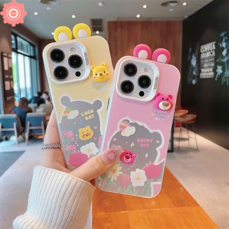 Cute Strawberry Bear Lotso Case For Redmi 12 13C 9 10C 12C A1 10A 9C 9A 10 9T Note 10 10s 8 12 9 11 13 11s Pro Poco M3 C55 C65 Pro Luxury Bracelet Cartoon Winnie DIY 3D Doll Case. 